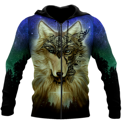 Native Wolf Mandala Pattern All Over Printed Unisex Deluxe Hoodie ML
