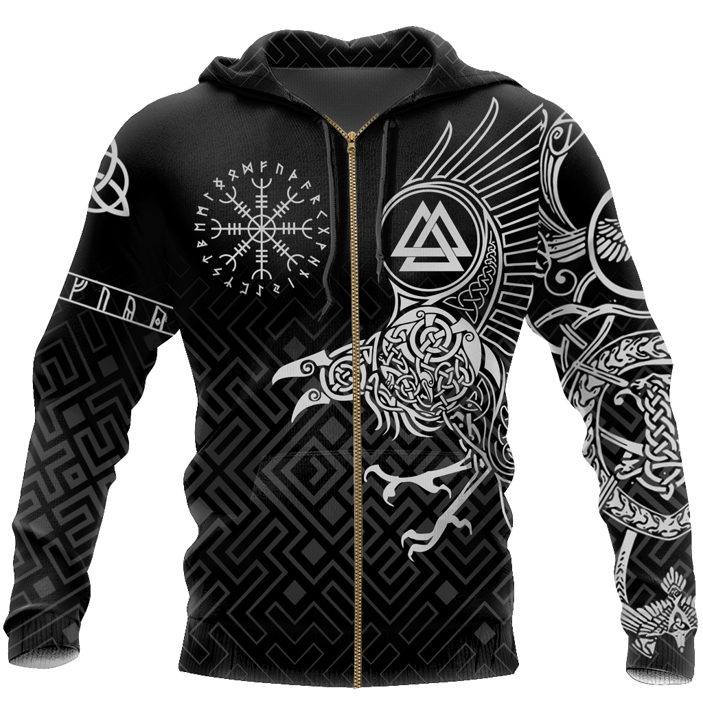 The Raven of Odin - Tattoo Style-Apparel-HP Arts-Zipped Hoodie-S-Vibe Cosy™