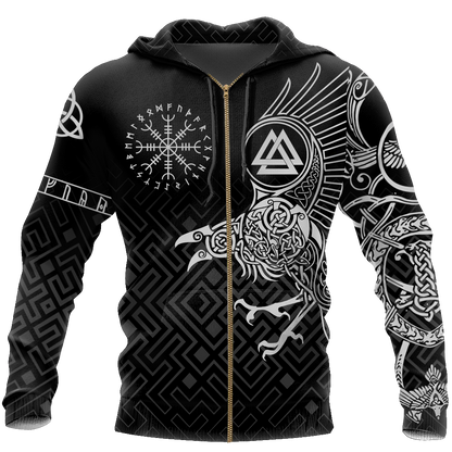 The Raven of Odin - Tattoo Style-Apparel-HP Arts-Zipped Hoodie-S-Vibe Cosy™