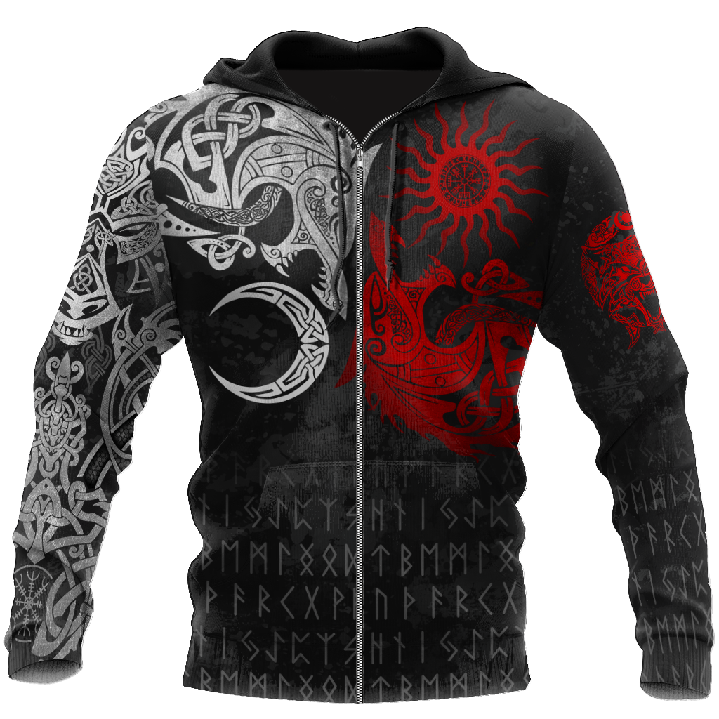Ragnarok Monsters Red Sköll and Hati 3D All Over Print Hoodie