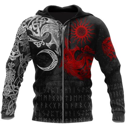 Ragnarok Monsters Red Sköll and Hati 3D All Over Print Hoodie