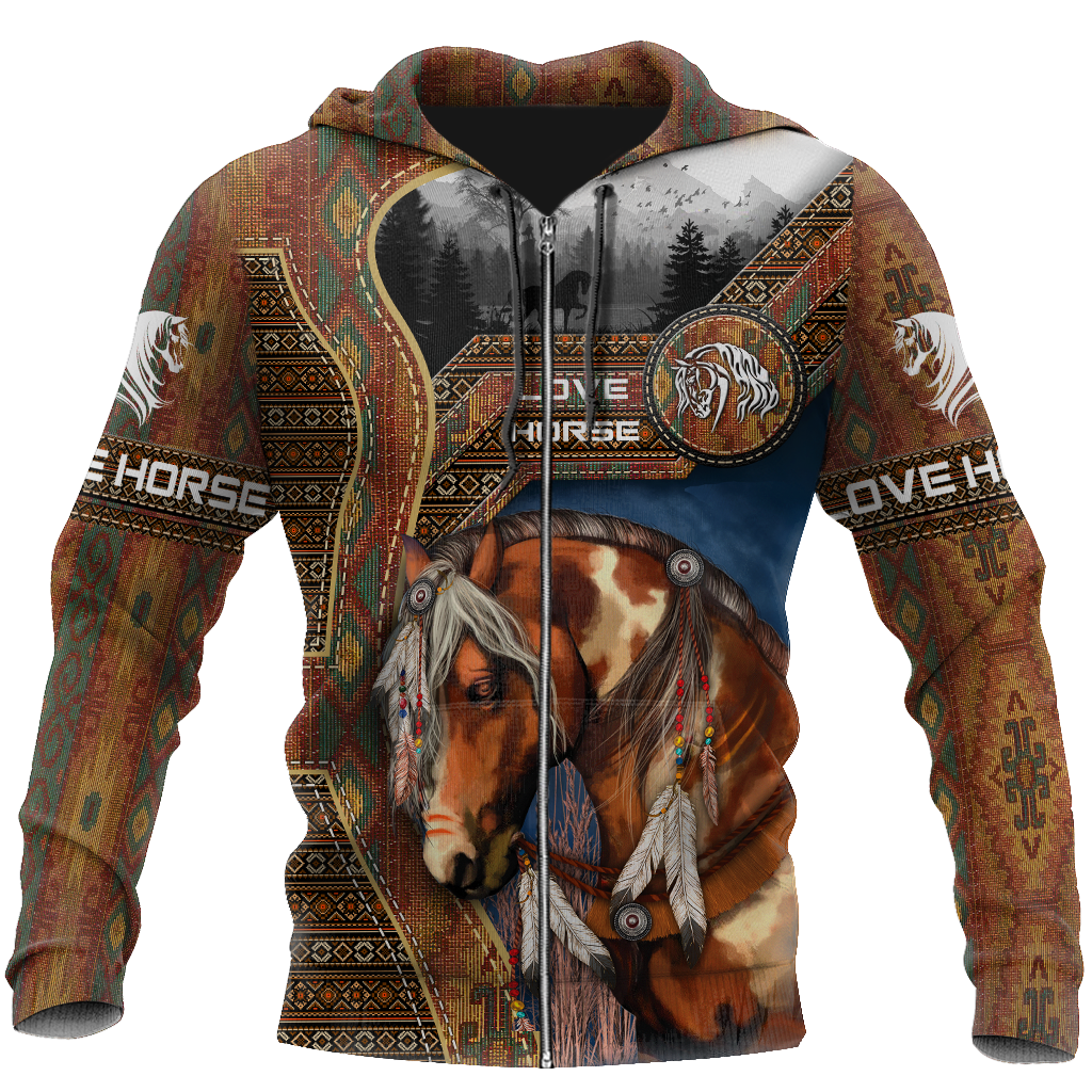 Native Horse 3D All Over Printed Shirts TR130502-Apparel-TA-Zipped Hoodie-S-Vibe Cosy™