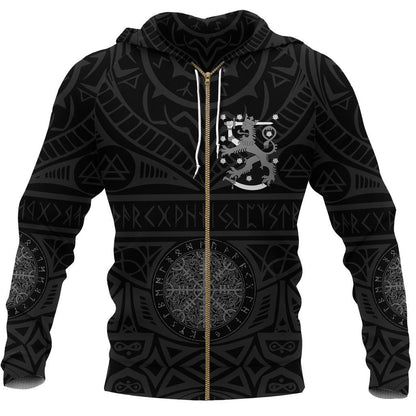 Finland Vikings Tattoo Hoodie-ALL OVER PRINT HOODIES-HP Arts-Zipped-Up Hoodie-S-Vibe Cosy™