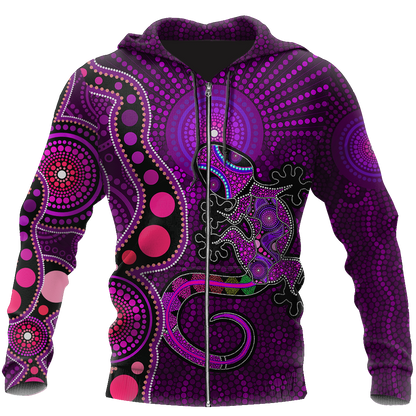 Aboriginal Australia Indigenous Purple The Lizard and The Sun shirts for men and women-Apparel-Huyencass-Zipped Hoodie-S-Vibe Cosy™