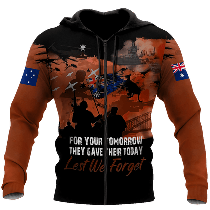 Premium Unisex Hoodie Brown Lest We Forget Anzac Day ML