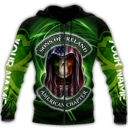 3D All Over Printed  Skull Irish St Patrick Day Unisex Shirts Custom Name XT