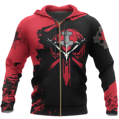 Viking Hoodie - Mjolnir (Thor's hammer)-Apparel-HP Arts-Zipped Hoodie-S-Vibe Cosy™