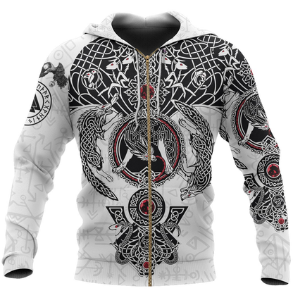 Fenrir Wolf White Hoodie-Apparel-HP Arts-Zipped Hoodie-S-Vibe Cosy™
