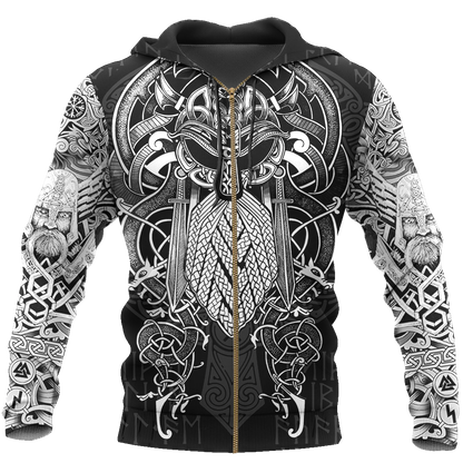 Vikings Odin Hoodie-Apparel-HP Arts-Zipped Hoodie-S-Vibe Cosy™