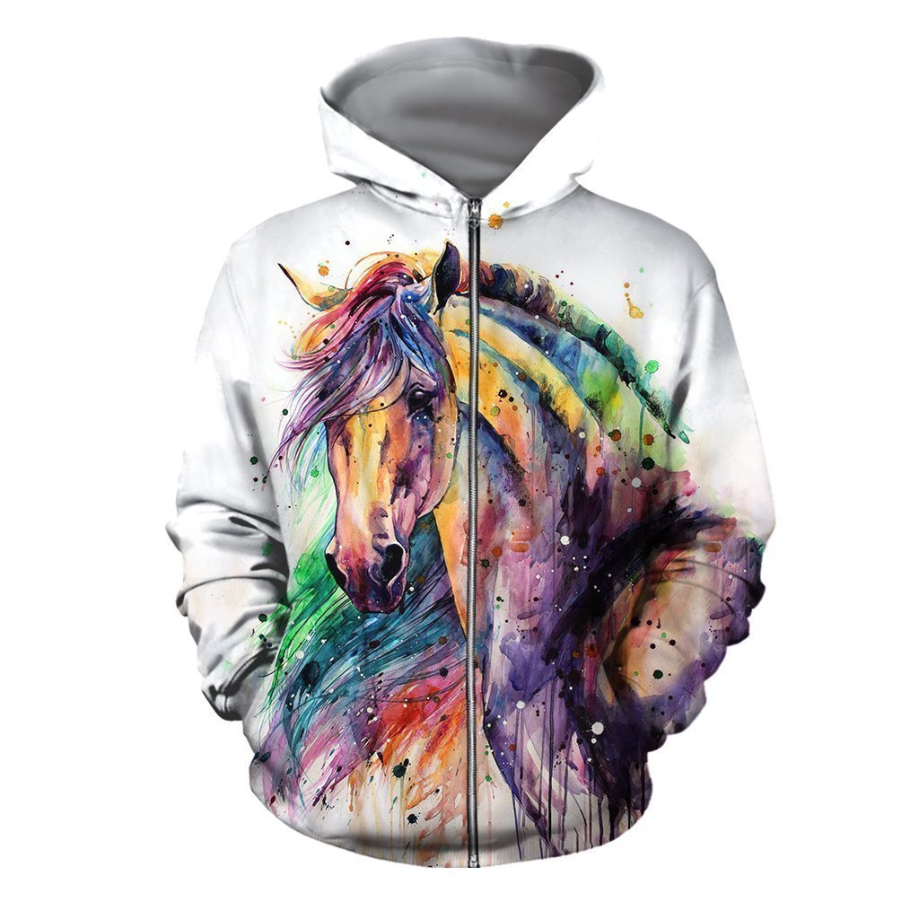 3D PRINTED HORSE T-SHIRT HOODIE-Apparel-HP Arts-ZIPPED HOODIE-S-Vibe Cosy™