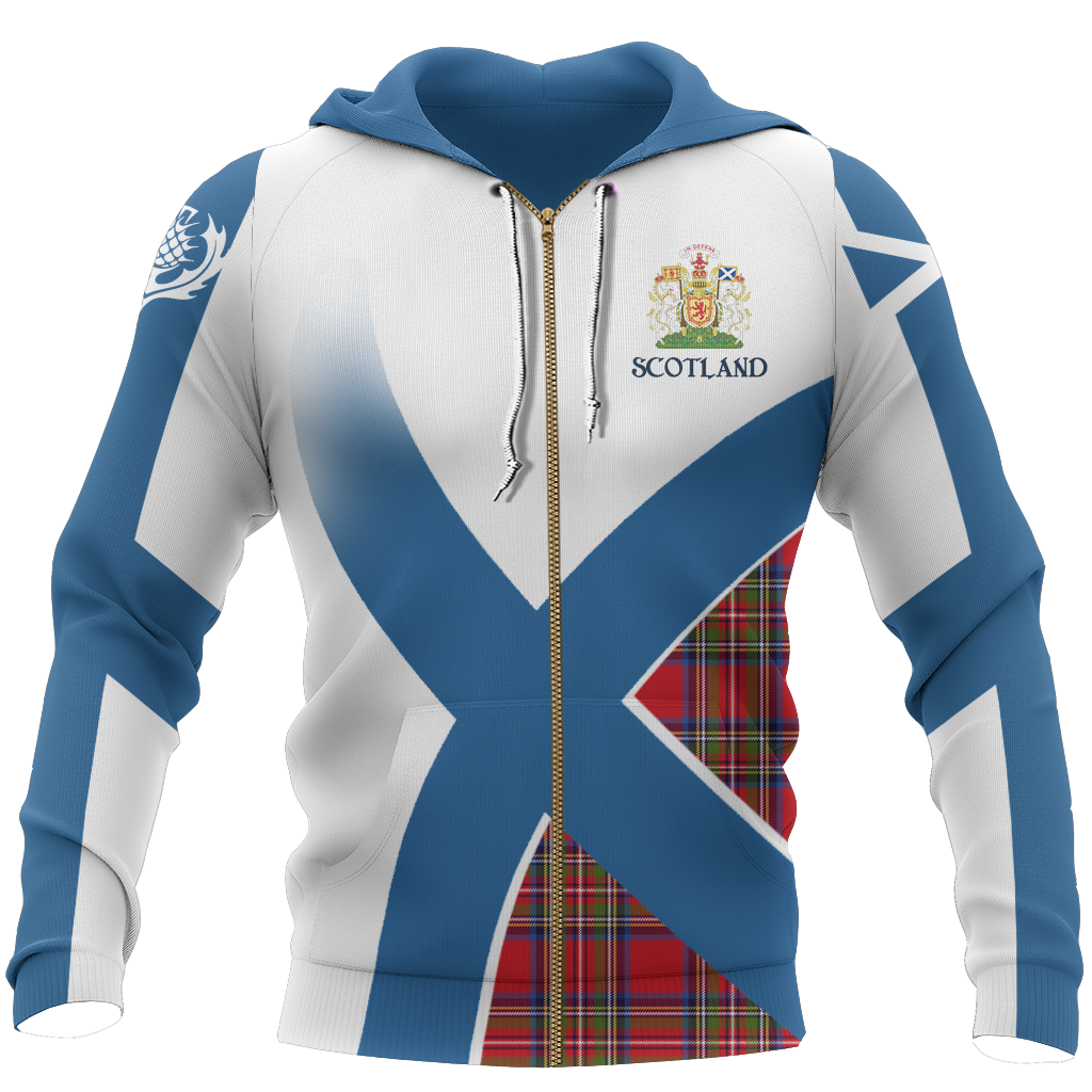 Scottish Flag Tartan Hoodie NNK 1522-Apparel-PL8386-Zip Hoodie-S-Vibe Cosy™