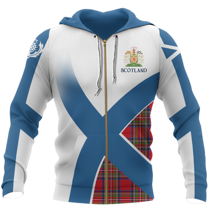 Scottish Flag Tartan Hoodie NNK 1522-Apparel-PL8386-Zip Hoodie-S-Vibe Cosy™