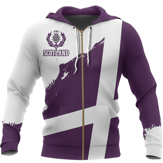 Scotland Flag Pullover Hoodie Brush Style (Purple)-Apparel-HD09-Zip Hoodie-S-Vibe Cosy™
